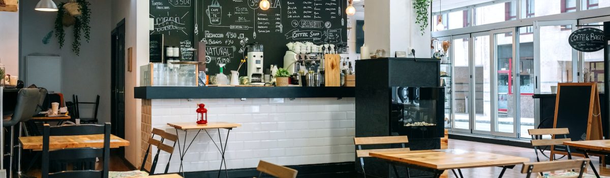 Empty cafe interior with chairs and tables